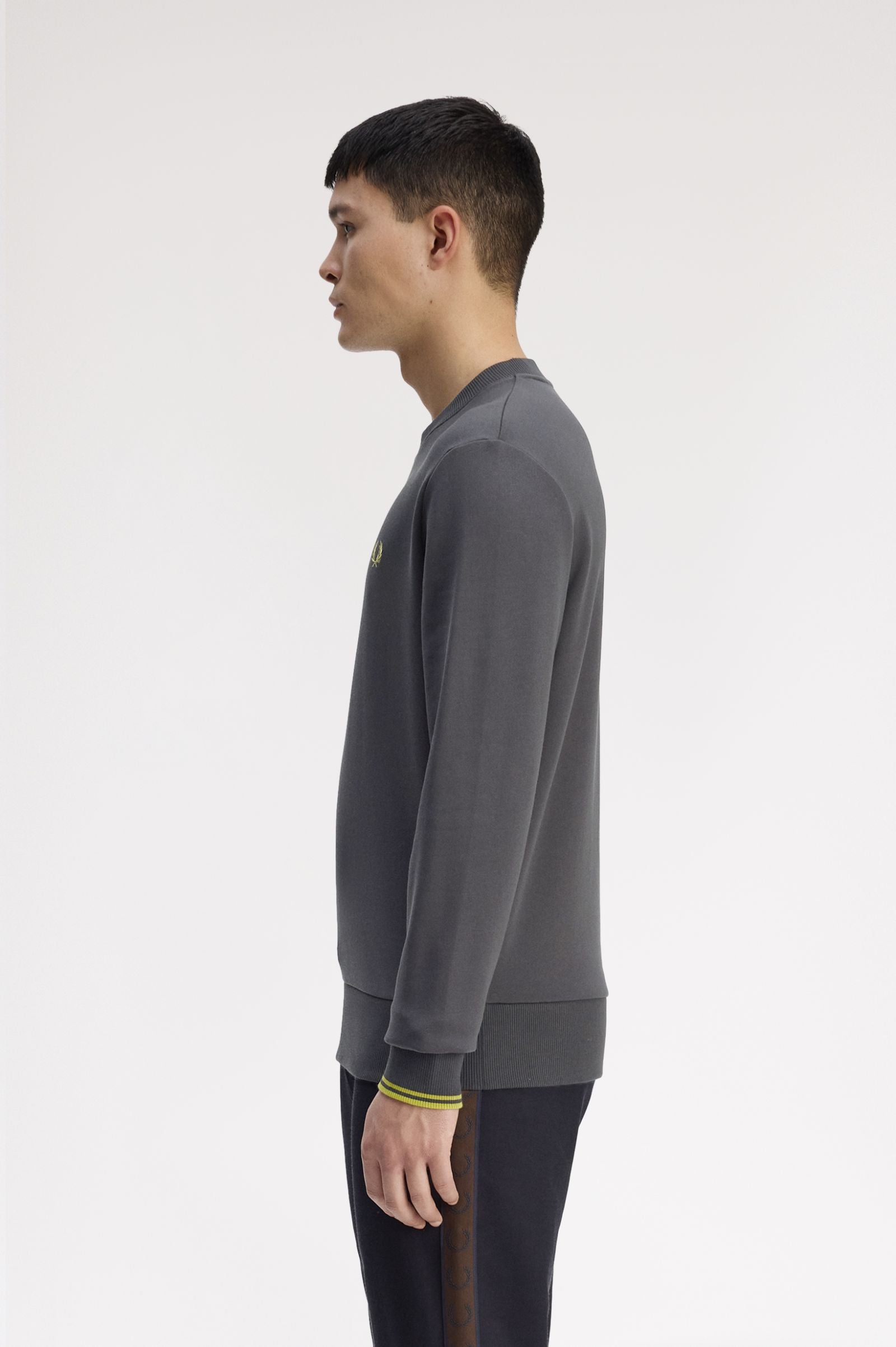 Fred Perry M7535 Crew Neck Sweatshirt - 58A Anchor Grey/Tennis Ball Yellow