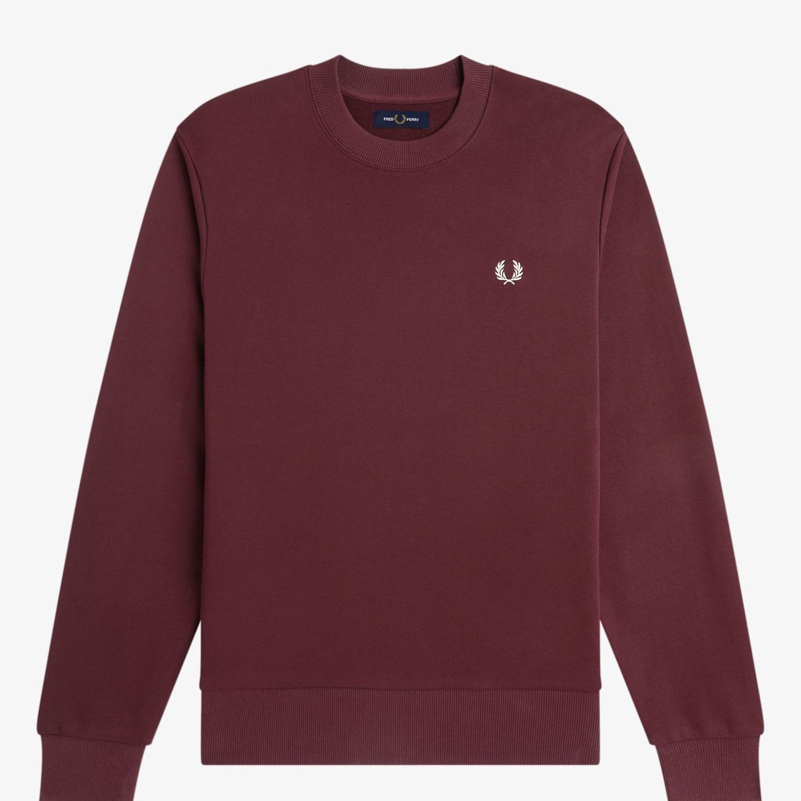Fred Perry M7535 Crew Neck Sweatshirt 64A - Oxblood/Ecru