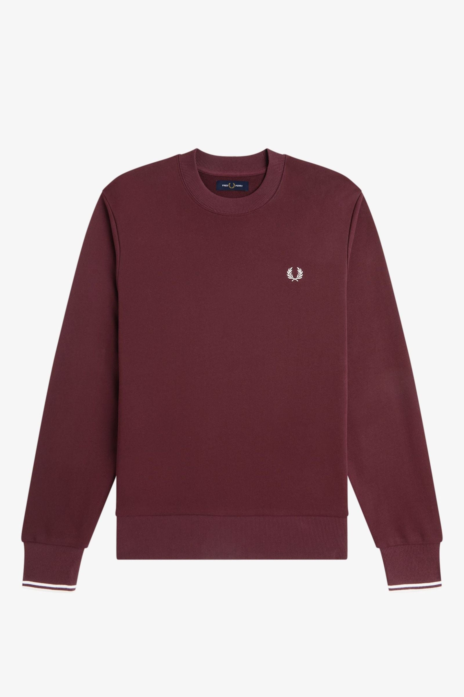 Fred Perry M7535 Crew Neck Sweatshirt 64A - Oxblood/Ecru