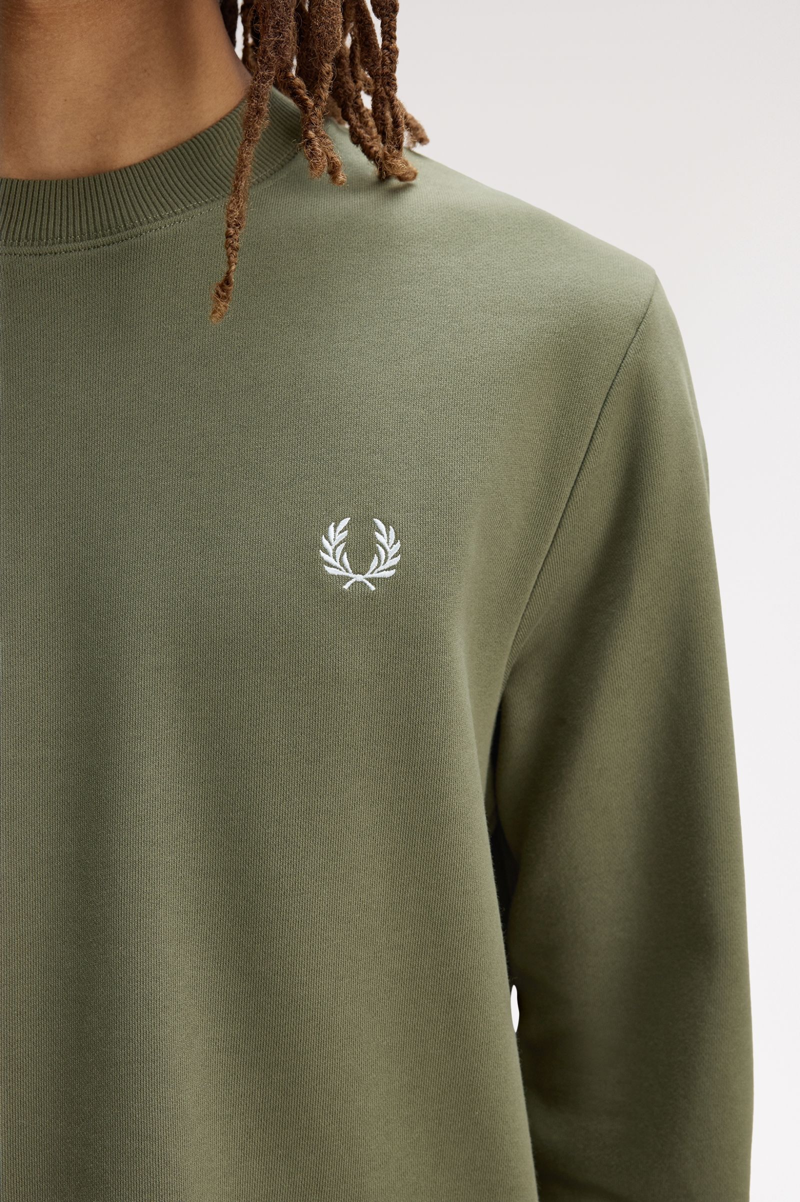 Fred Perry M7535 Crewneck Sweatshirt 87B - Lawn Green/Ecru/Sky Blue