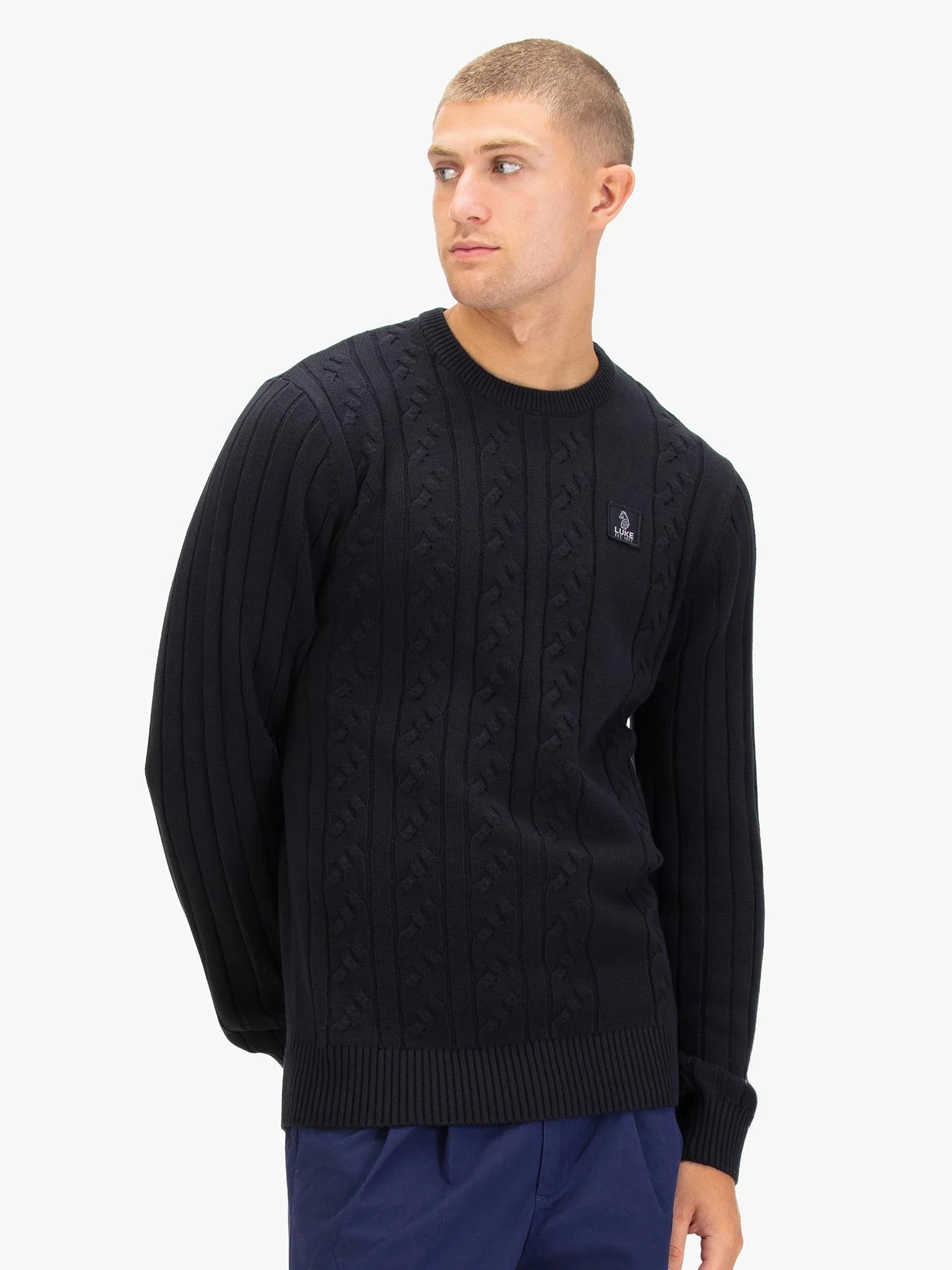 Luke 1977 M810650 Mitchem Cable Knit Jumper Black