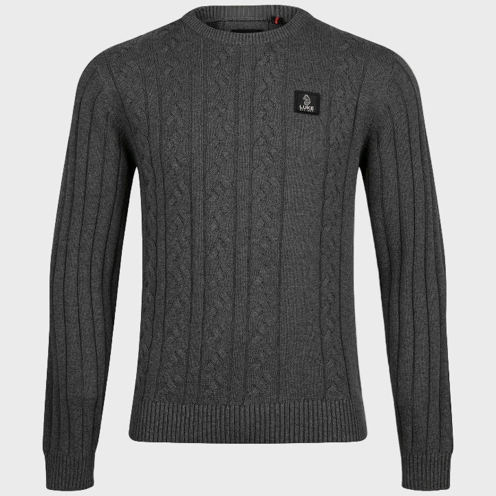 Luke 1977 M810650 Mitchem Cable Knit Jumper Charcoal