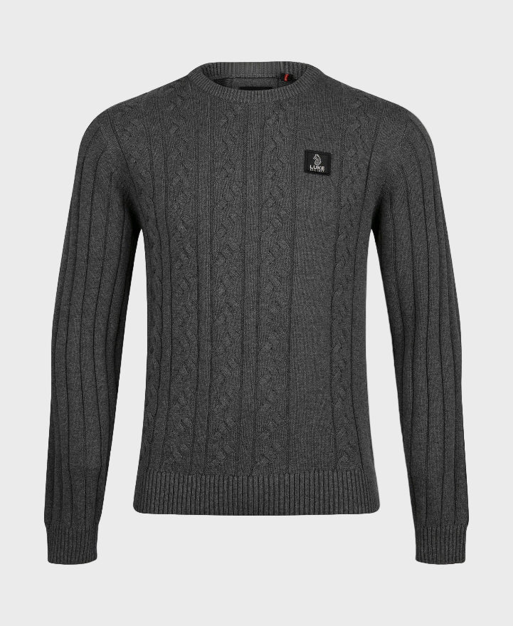 Luke 1977 M810650 Mitchem Cable Knit Jumper Charcoal