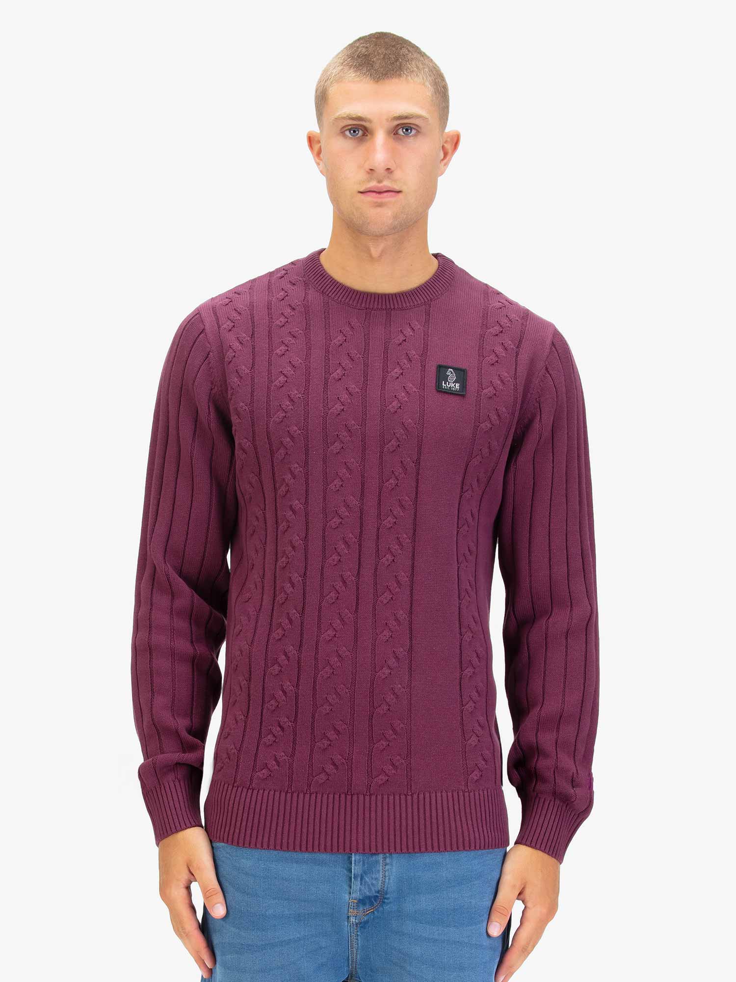 Luke 1977 M810650 Mitchem Cable Knit Jumper Mauve Wine