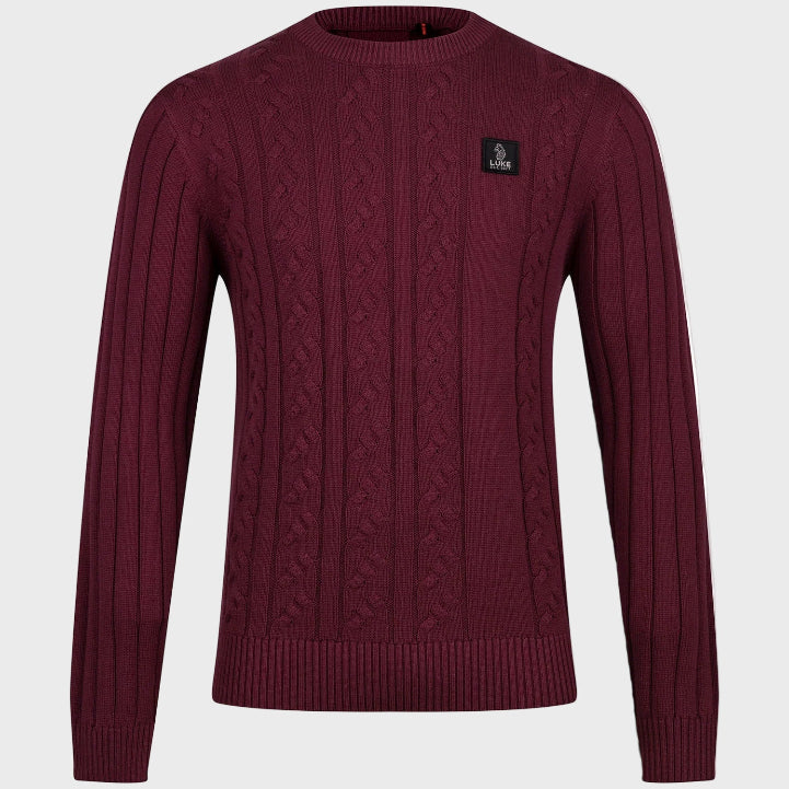 Luke 1977 M810650 Mitchem Cable Knit Jumper Mauve Wine