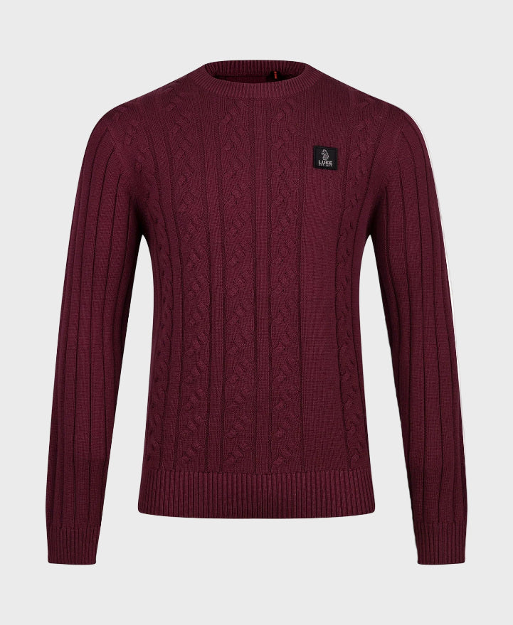 Luke 1977 M810650 Mitchem Cable Knit Jumper Mauve Wine