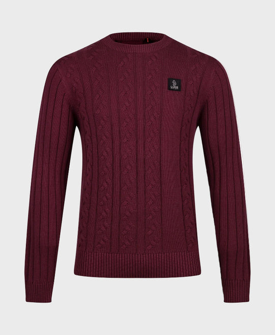 Luke 1977 M810650 Mitchem Cable Knit Jumper Mauve Wine