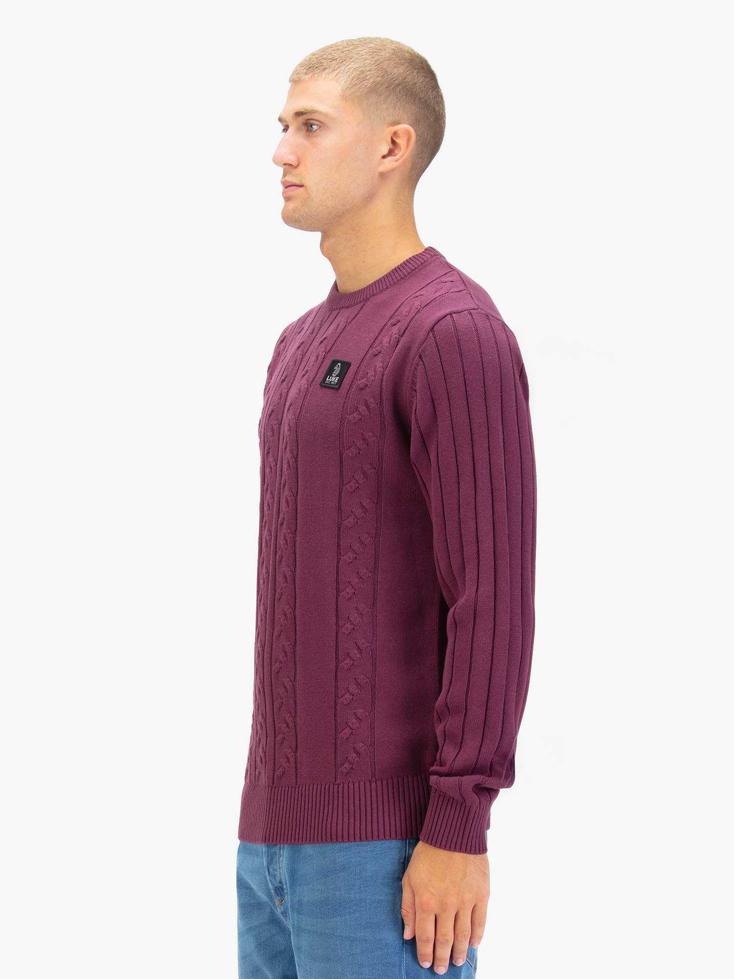 Luke 1977 M810650 Mitchem Cable Knit Jumper Mauve Wine