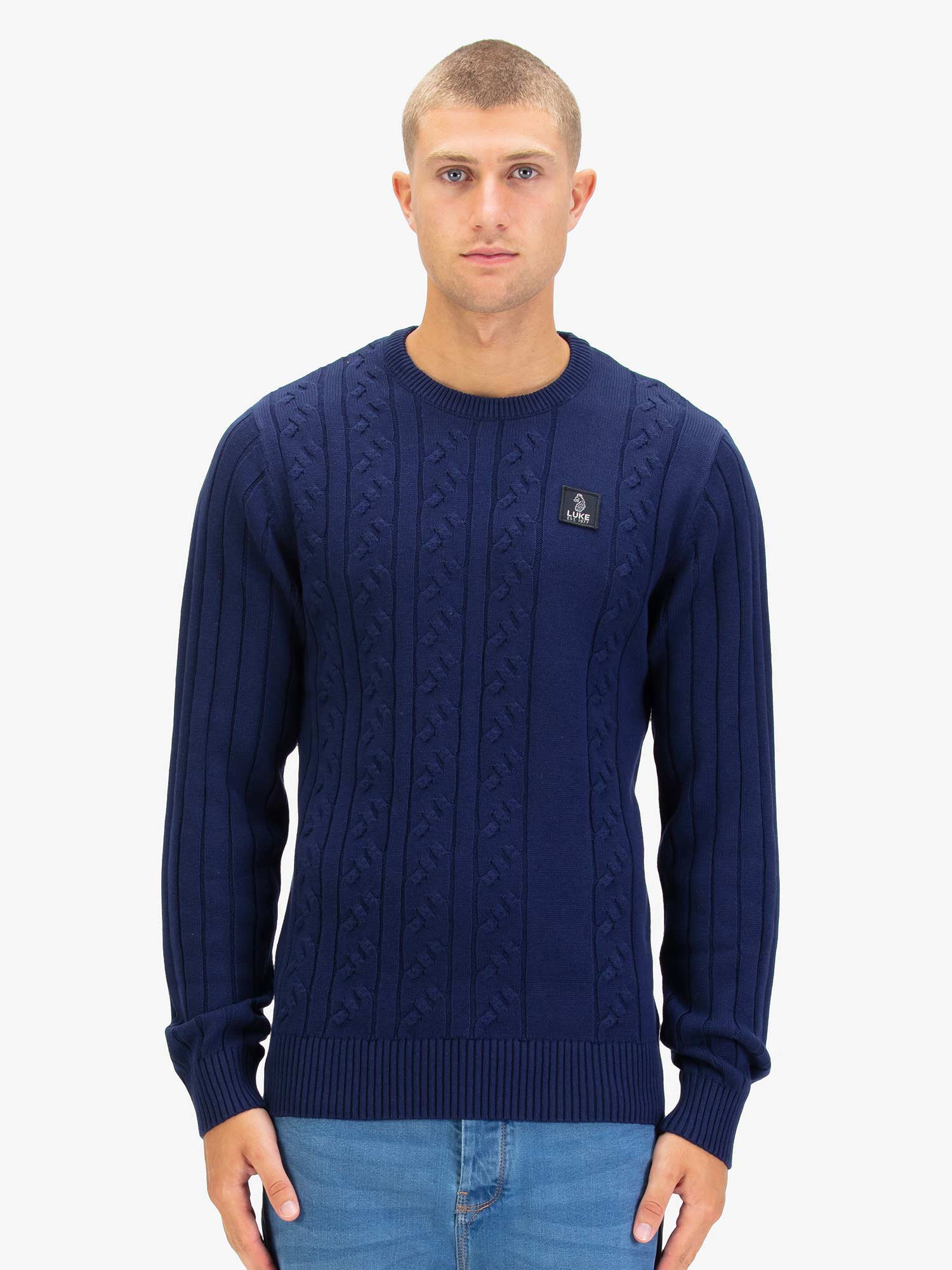 Luke 1977 M810650 Mitchem Cable Knit Jumper Navy