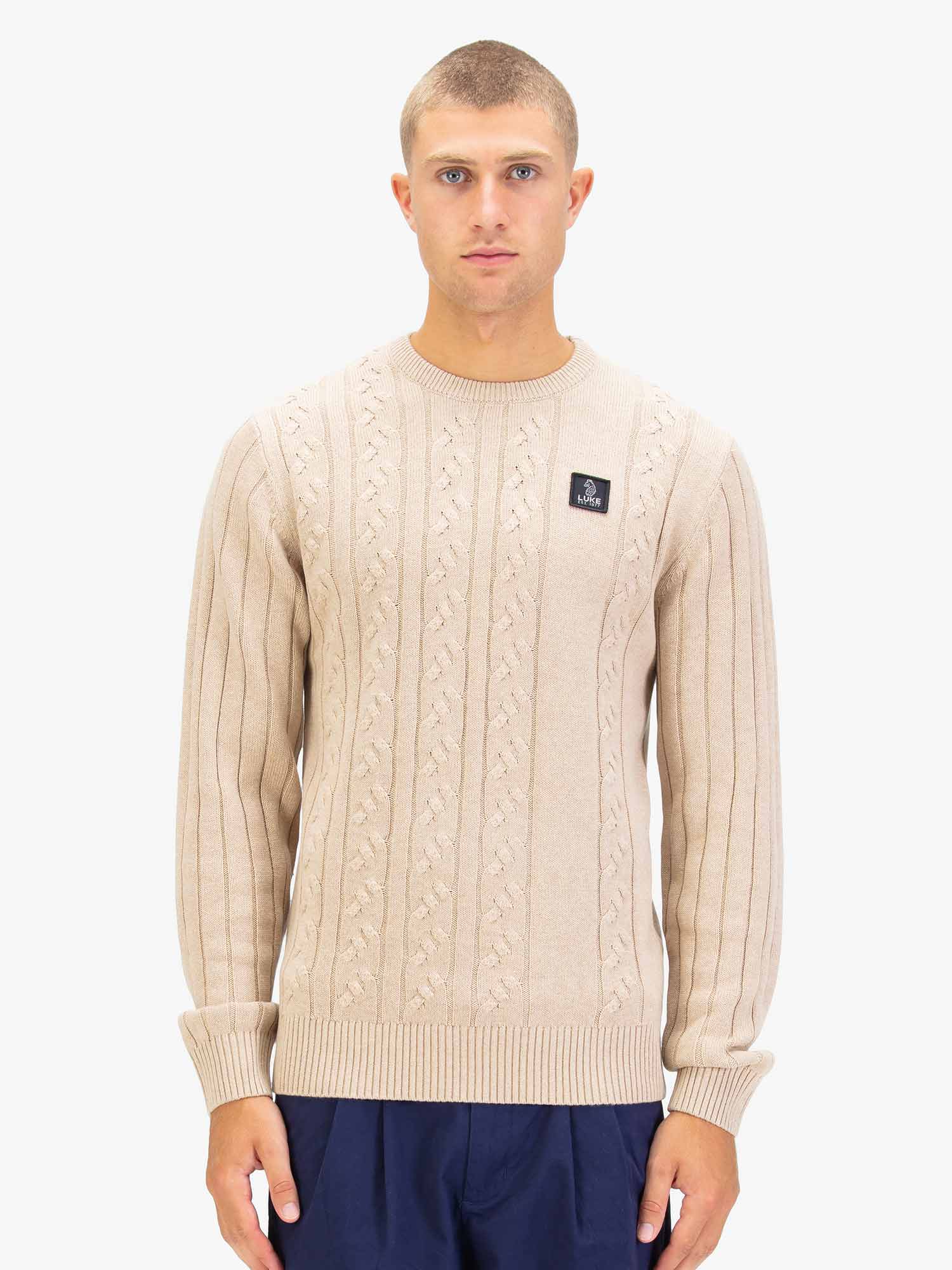 Luke 1977 M810650 Mitchem Cable Knit Jumper Stone