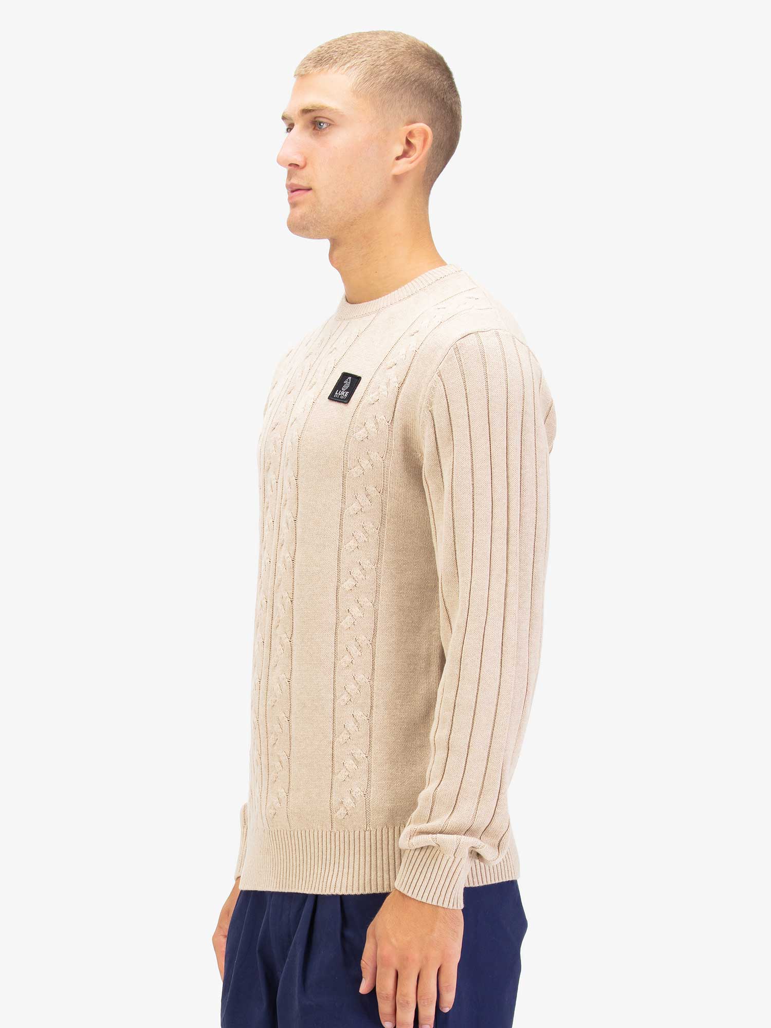 Luke 1977 M810650 Mitchem Cable Knit Jumper Stone