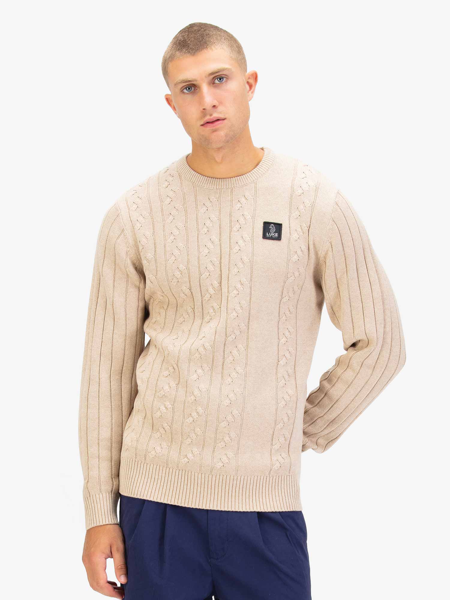 Luke 1977 M810650 Mitchem Cable Knit Jumper Stone