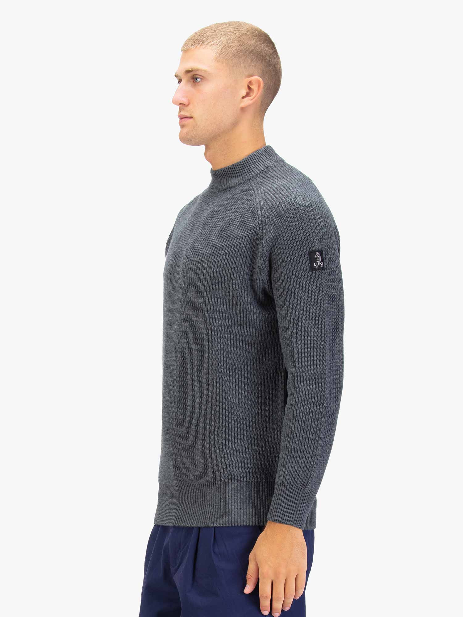 Luke 1977 M810651 Cromer Plated Crew Knitwear Charcoal