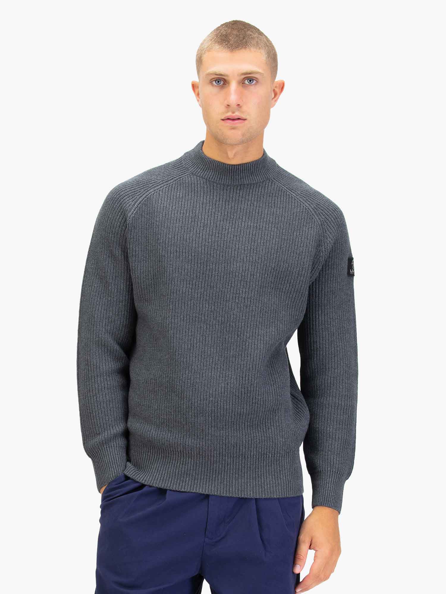 Luke 1977 M810651 Cromer Plated Crew Knitwear Charcoal