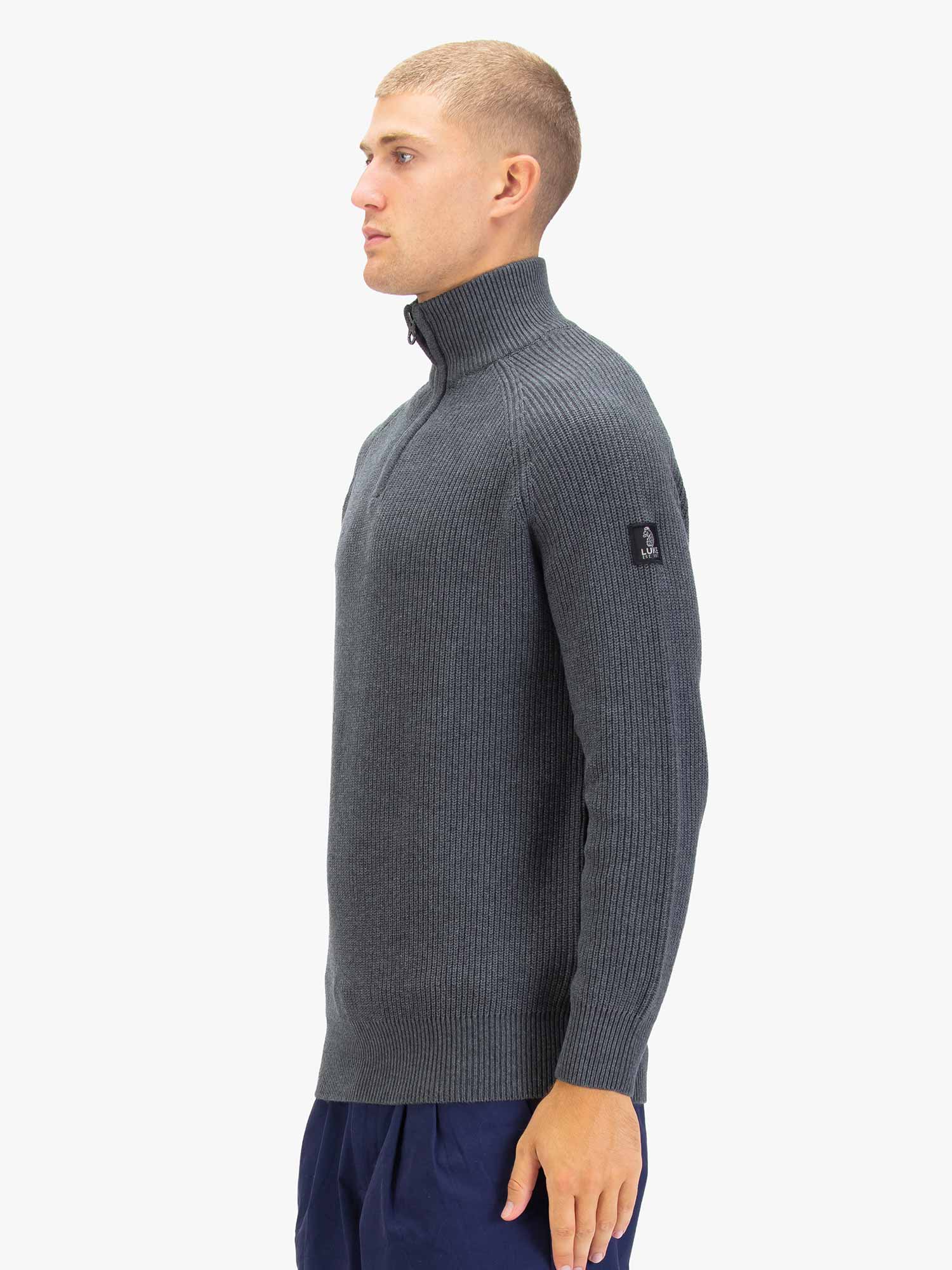 Luke 1977 M810652 Watton Plated Quarter Zip Knitwear Charcoal