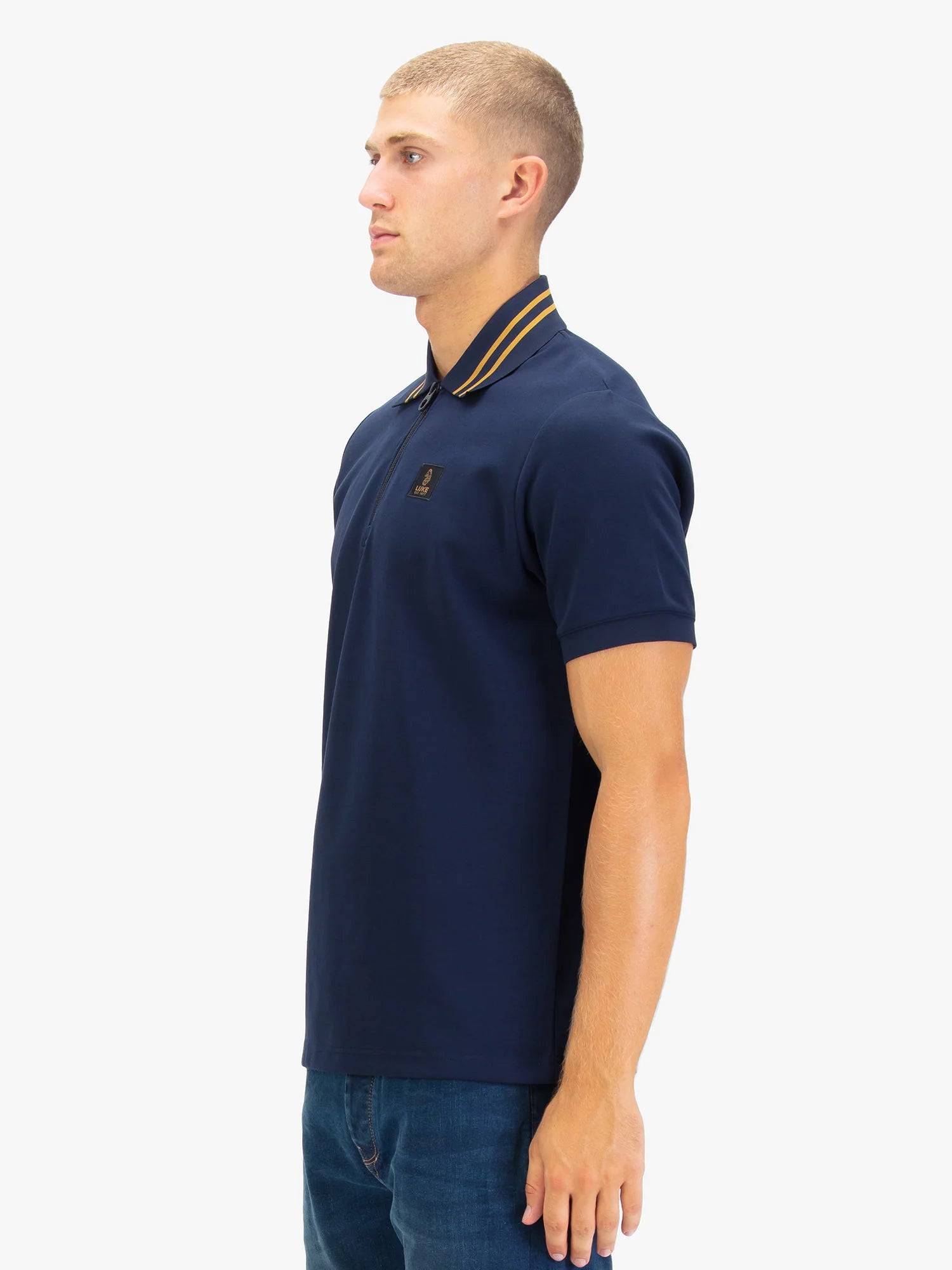 Luke 1977 Throop Zip Neck Polo - Dark Navy/Gold