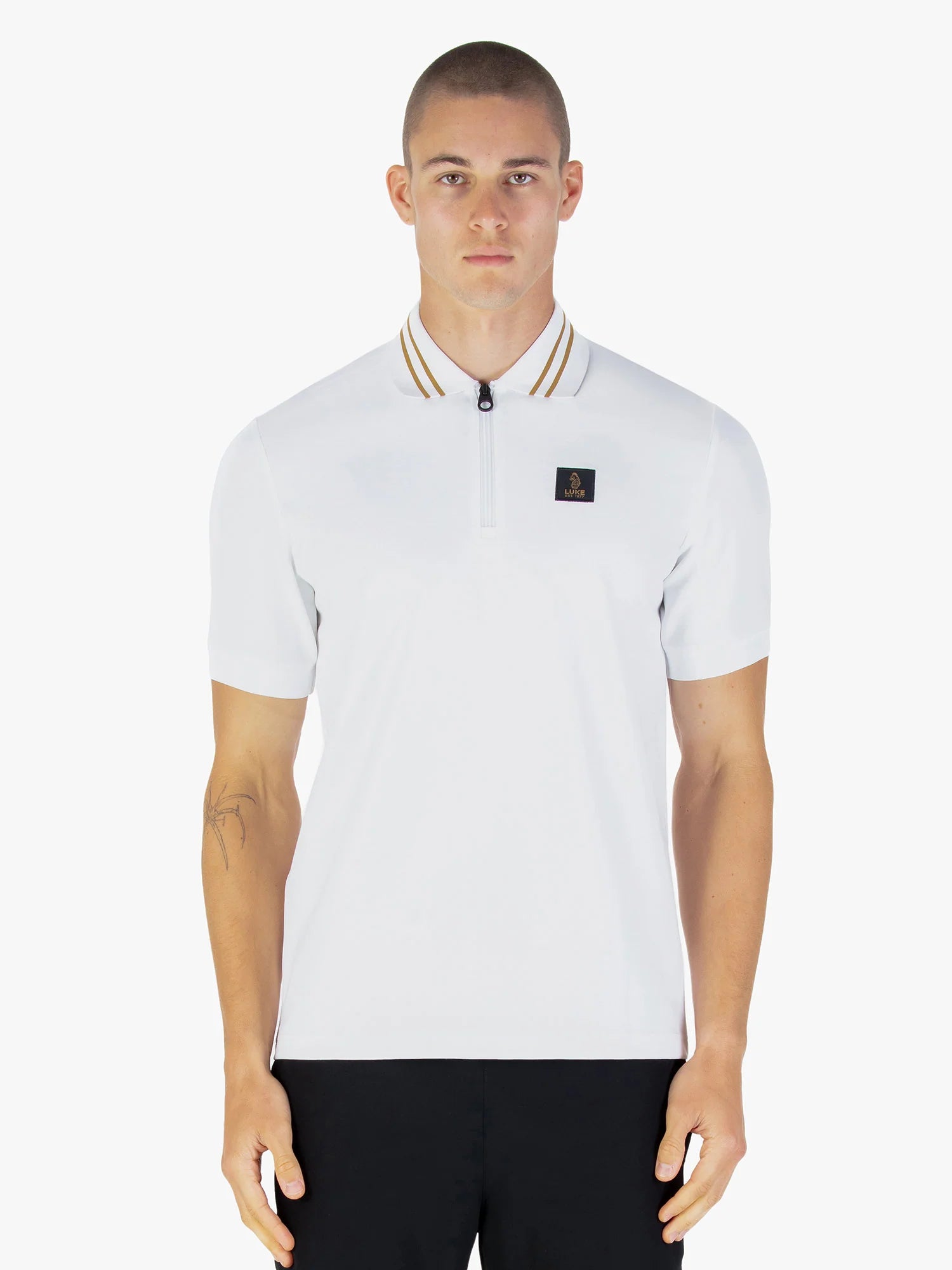 Luke 1977 Throop Zip Neck Polo - White/Gold
