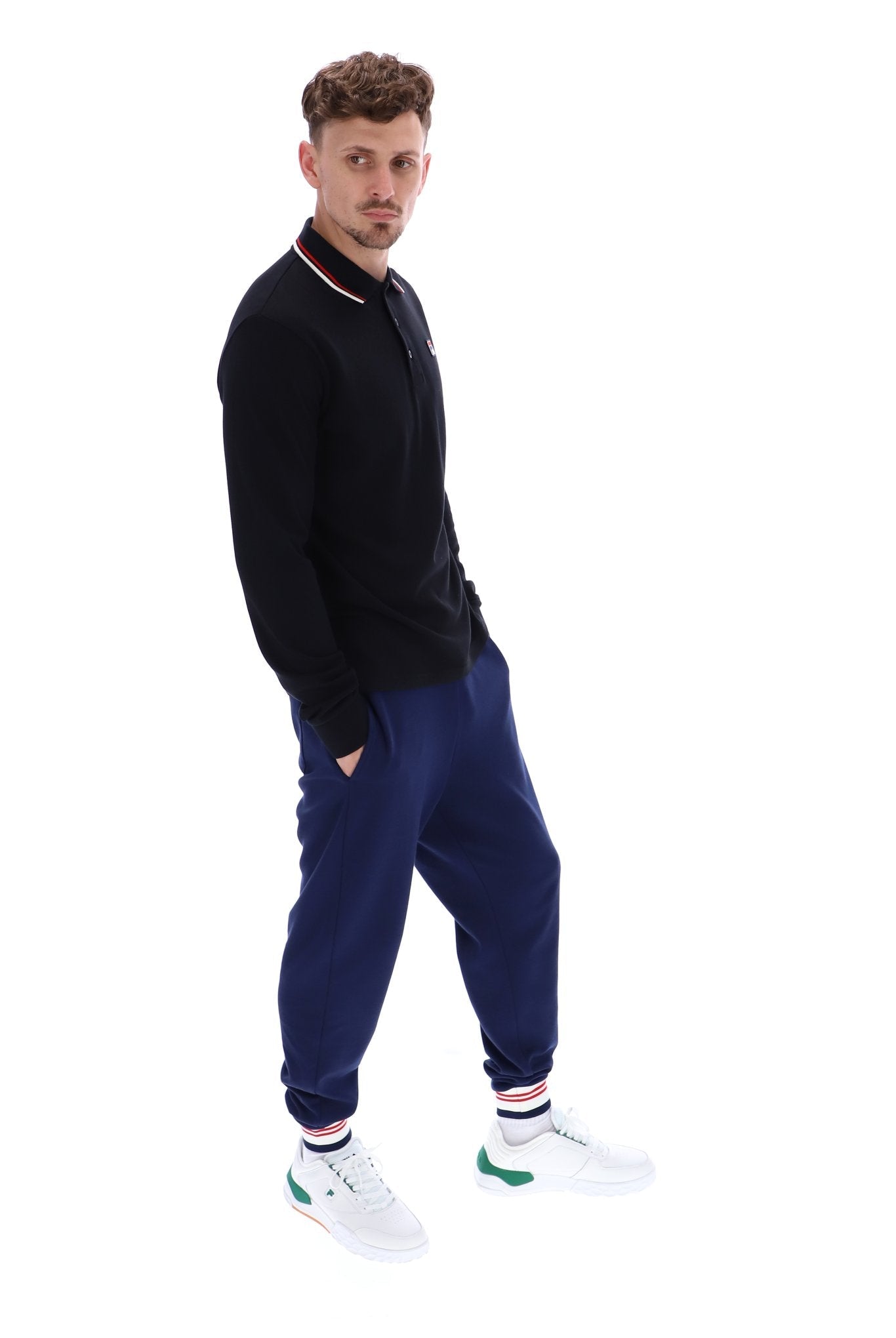 Fila Monte LS Polo Shirt Black/Red/White