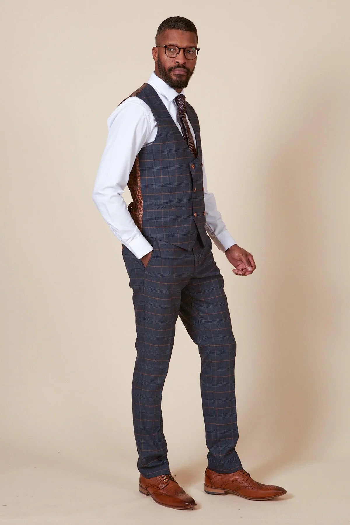 Marc Darcy Jenson Double Breasted Waistcoat - Marine Navy Check