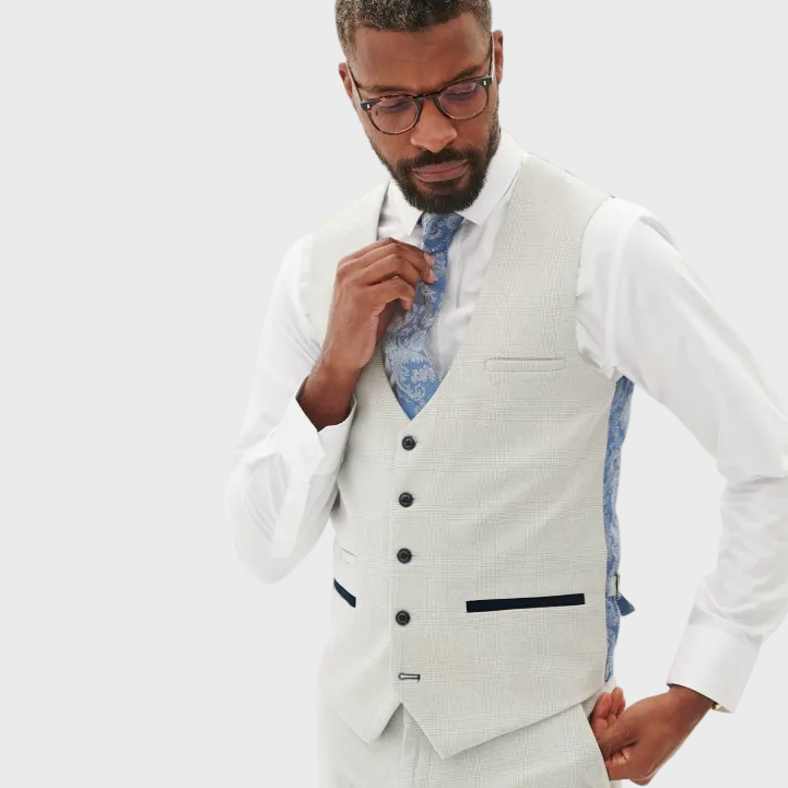 Marc Darcy Bromley Single Breasted Waistcoat - Stone Check