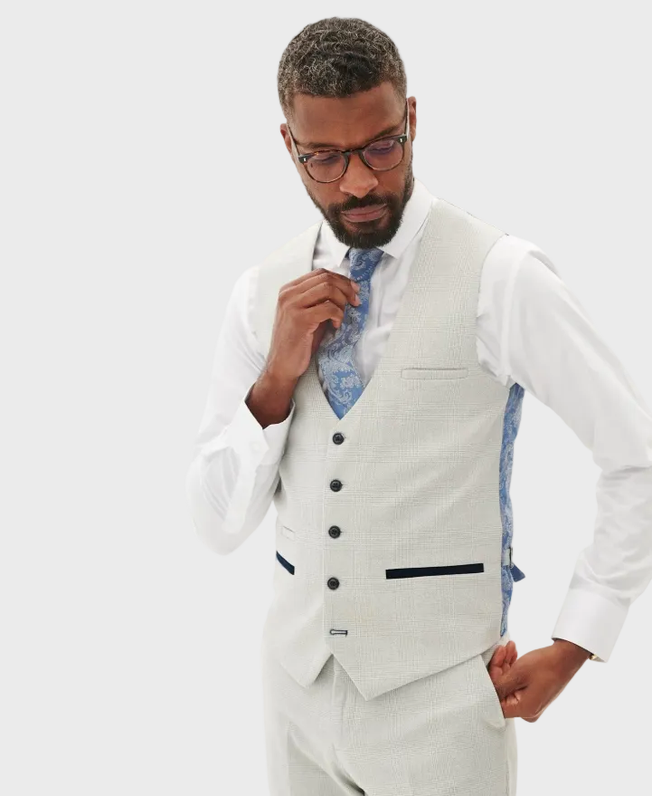 Marc Darcy Bromley Single Breasted Waistcoat - Stone Check