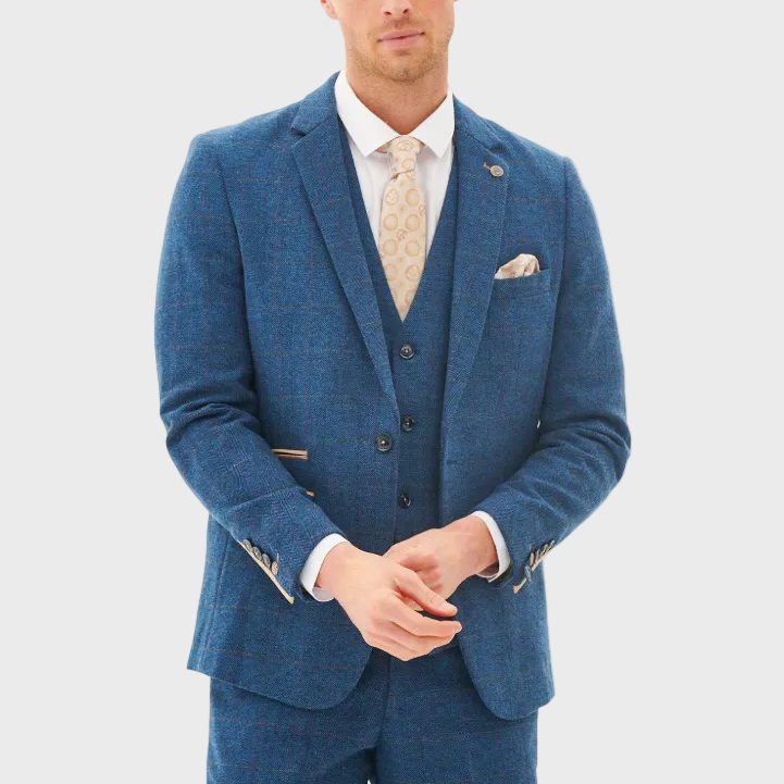 Marc Darcy Dion Tweed Check Blazer - Blue