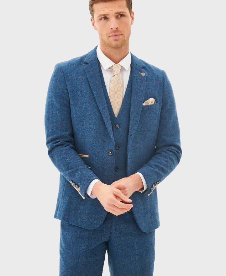 Marc Darcy Dion Tweed Check Blazer - Blue