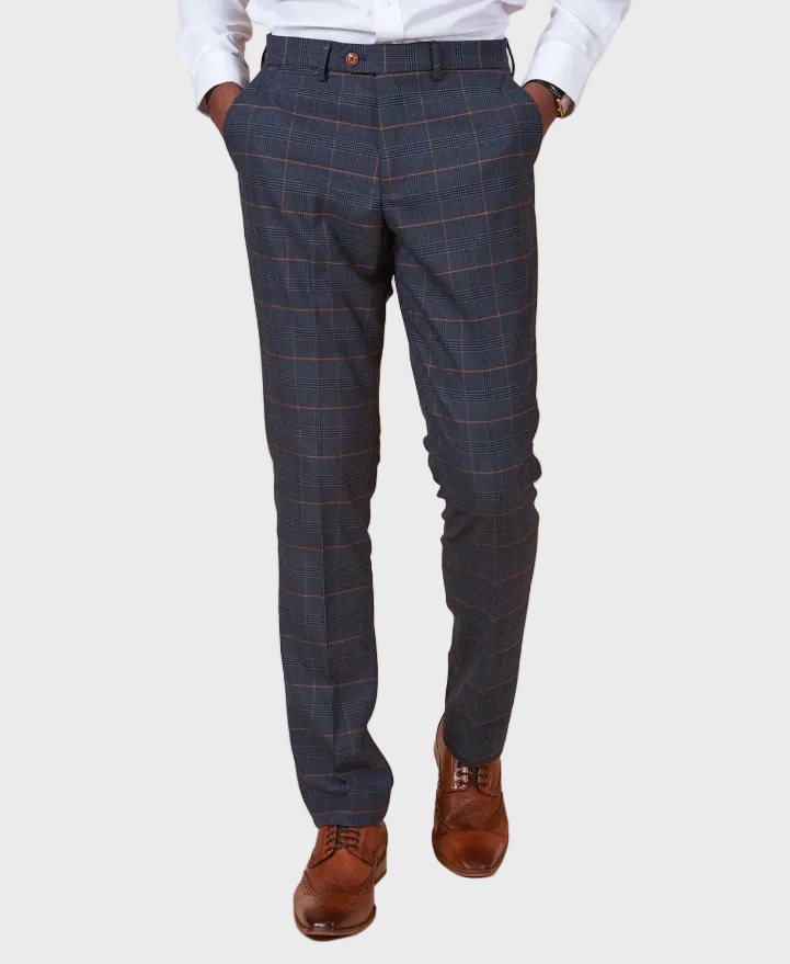 Marc Darcy Jenson Check Trouser - Marine Navy Check