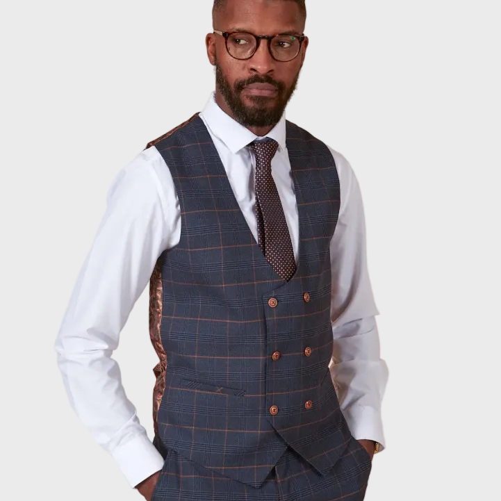Marc Darcy Jenson Double Breasted Waistcoat - Marine Navy