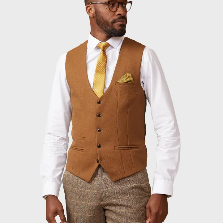 Marc Darcy Kelvin Single Breasted Waistcoat - Tan
