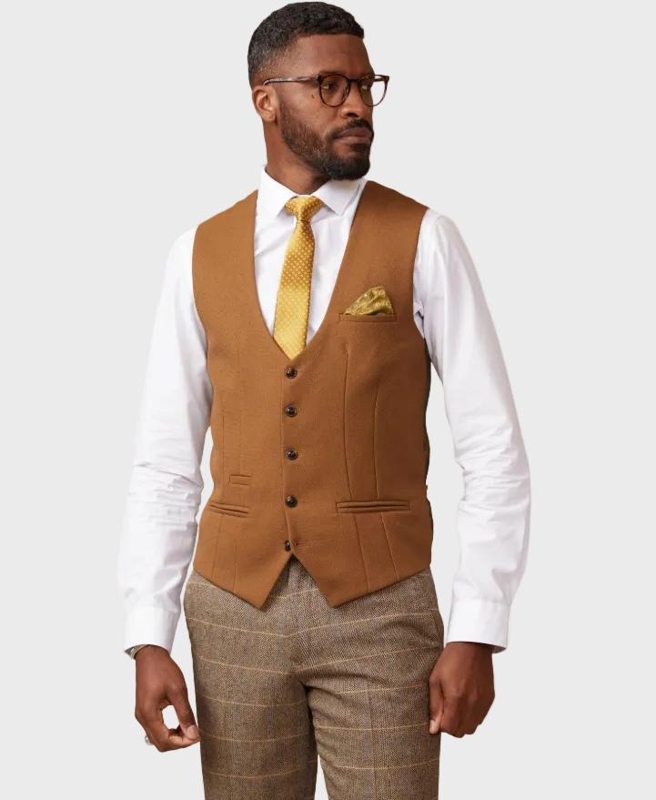 Marc Darcy Kelvin Single Breasted Waistcoat - Tan