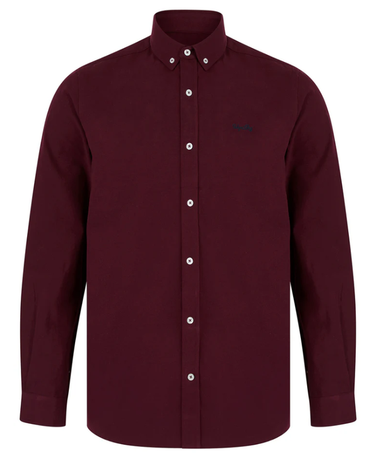 Mens Tokyo Laundry Holkham Cotton Twill Long Sleeve Shirt - Tawny Port