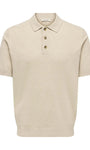 Only & Sons Loui Regular Knitted Polo T-Shirt - Oatmeal/Melange