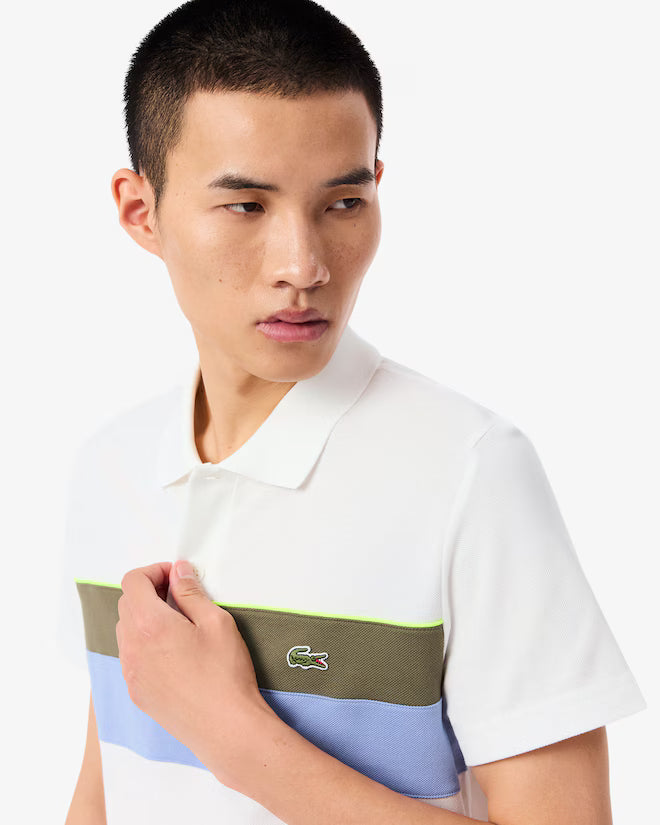 Lacoste PH5918 Regular Fit Colour-Block Petit Piqué Polo Shirt - 9IV White/Khaki