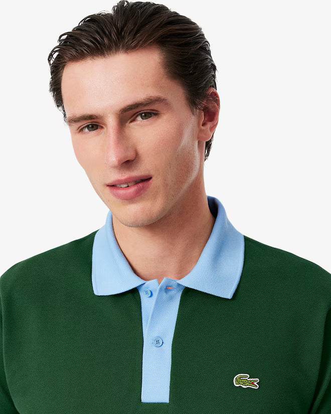 Lacoste Classic Fit Contrast Collar L.12.12 Polo Shirt - DQA Green/Blue