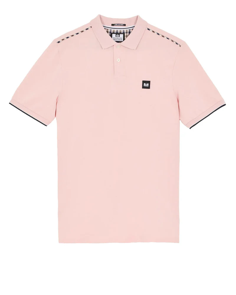 Weekend Offender Sakai Polo Shirt - Pale Blush/Mid House Check
