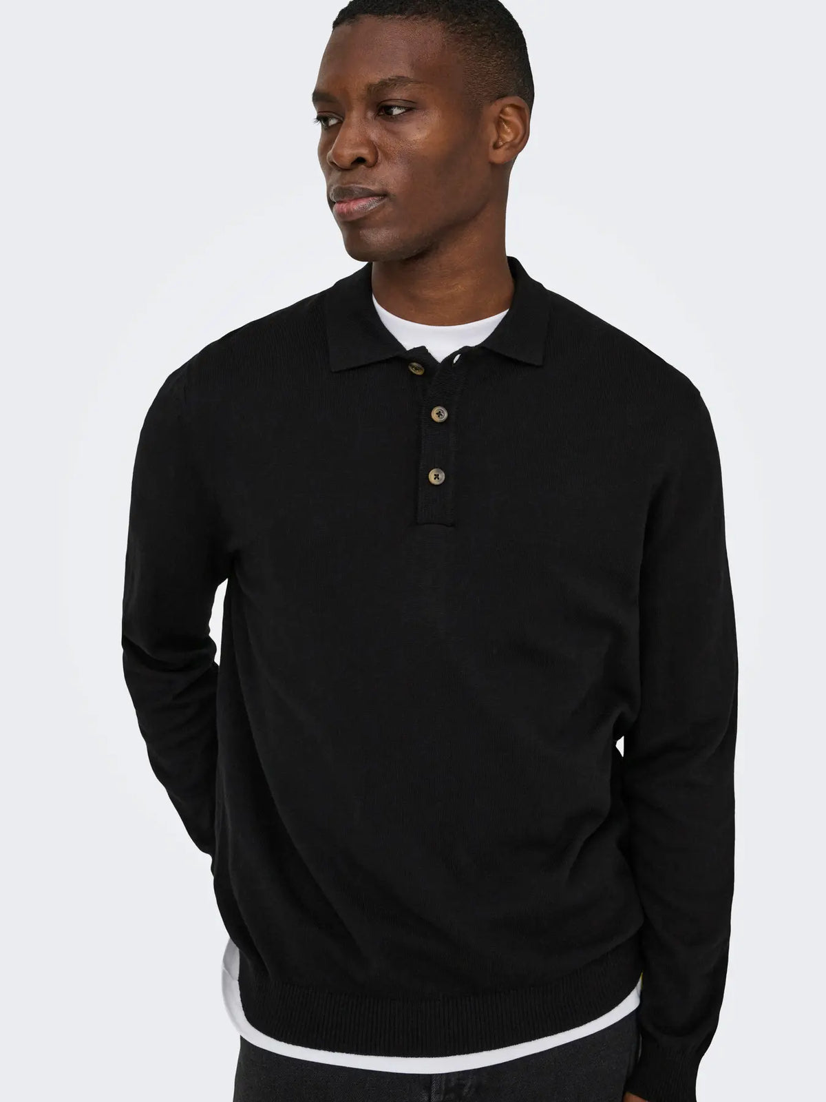 Only & Sons Loui Knitted LS Polo - Black