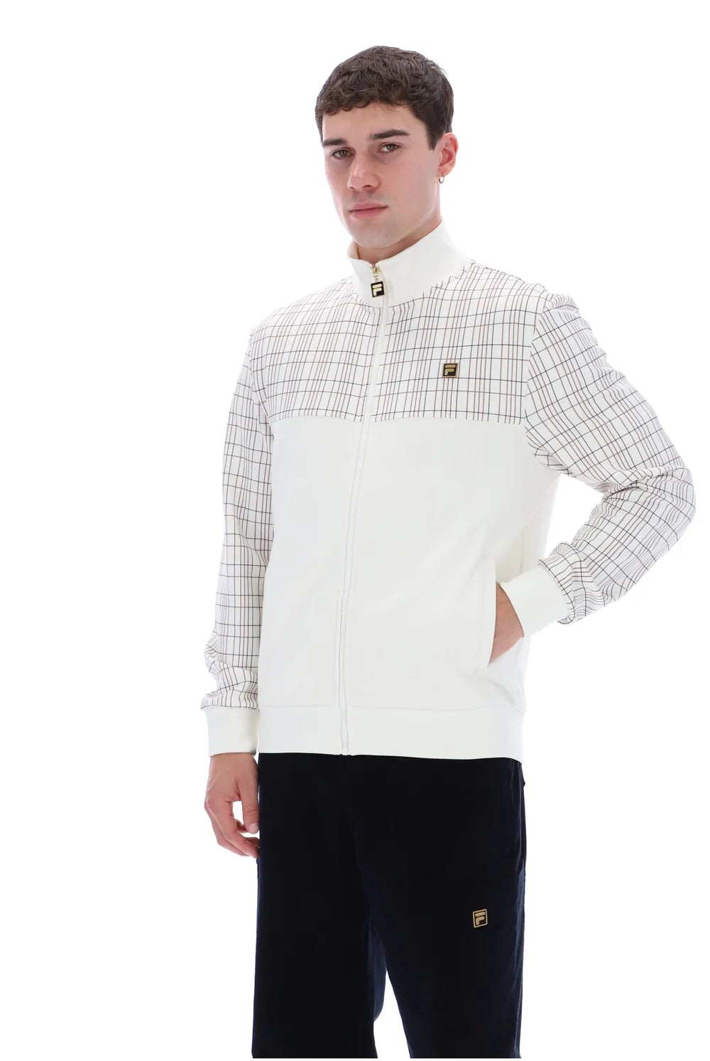 Fila FW26M6014 Regan Printed Track Jacket W/ Bamboo Badge 129 - White Down