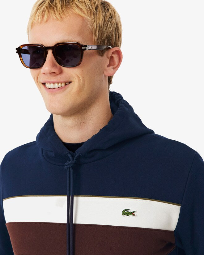Lacoste SH8161 Colour-Block Fleece Hoodie - 6WZ Navy/White/Brown