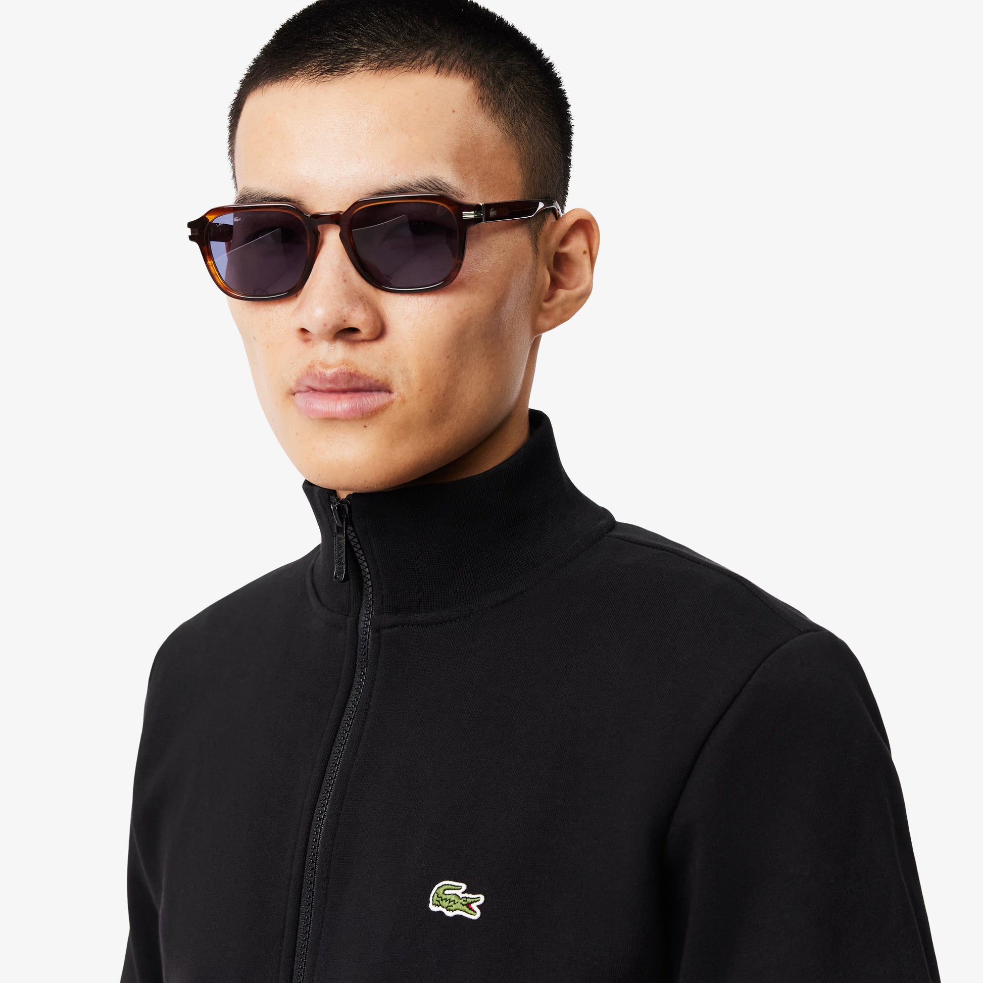 Lacoste SH9622 Zip-Up High Neck Fleece Sweatshirt - 031 Black