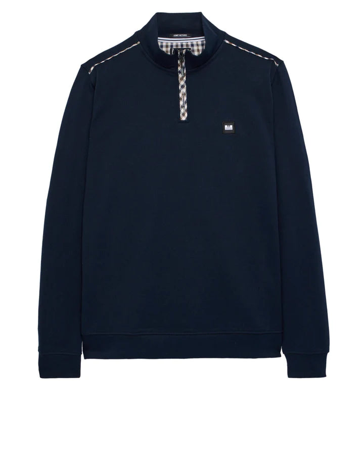 Weekend Offender Matisa Mid Check 1/4 Zip Sweat - Navy Blue