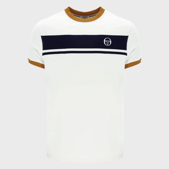 Sergio Tacchini Master Crew Neck T-Shirt - Gardenia/Maritime Blue / Pumpkin Spice