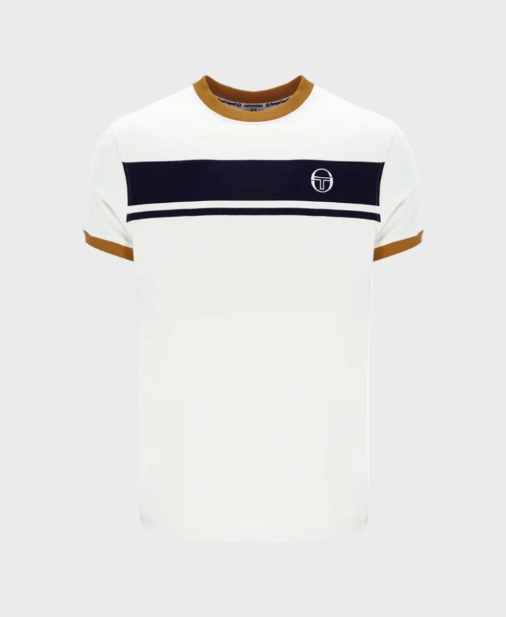 Sergio Tacchini Master Crew Neck T-Shirt - Gardenia/Maritime Blue / Pumpkin Spice