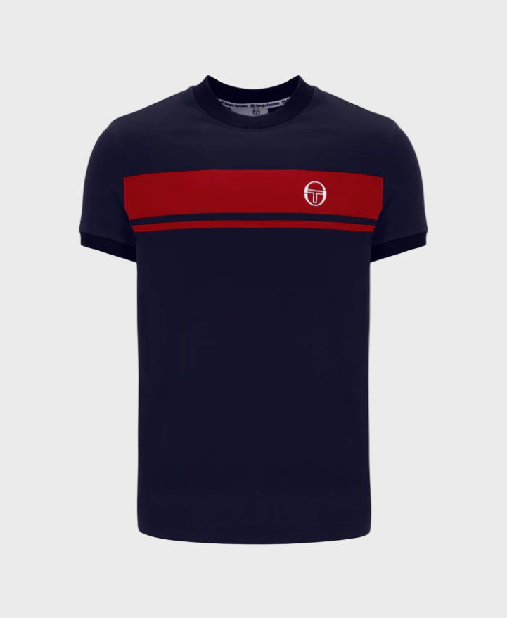 Sergio Tacchini Master Crew Neck T-Shirt - Maritime Blue/Adrenaline Rush