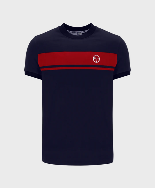Sergio Tacchini Master Crew Neck T-Shirt - Maritime Blue/Adrenaline Rush
