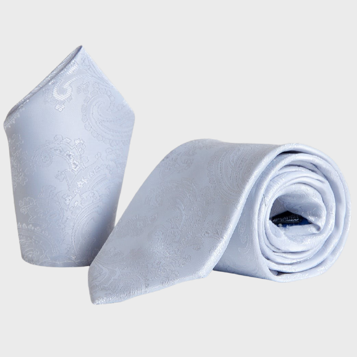 Marc Darcy Paisley Tie Set Silver