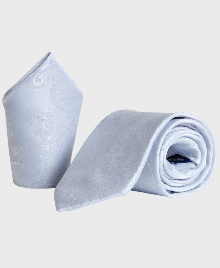 Marc Darcy Paisley Tie Set Silver