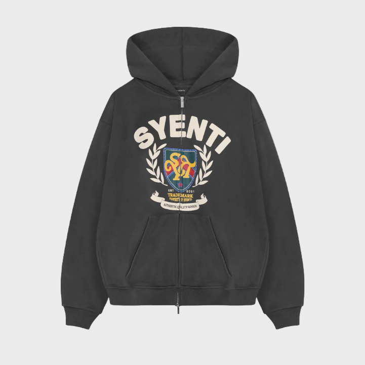 Syenti Crest Zip Thru Hoodie - Dark Grey