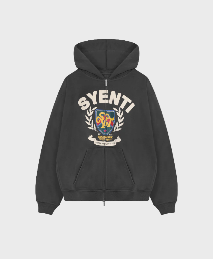 Syenti Crest Zip Thru Hoodie - Dark Grey
