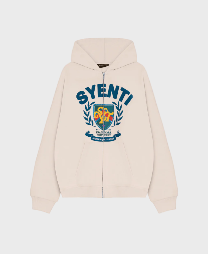 Syenti Crest Zip Thru Hoodie Light Stone